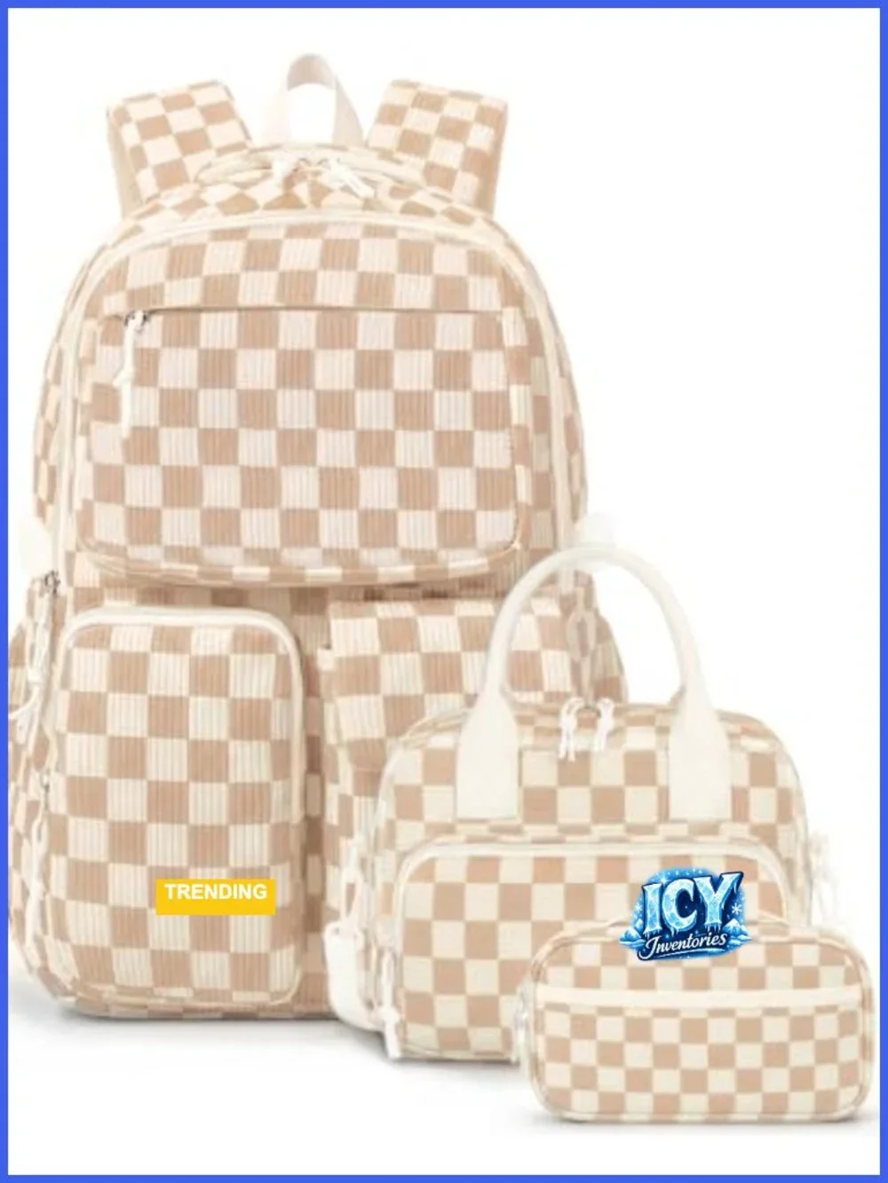 3-Piece Corduroy Girls Backpack Set with Lunch Bag Pencil Case